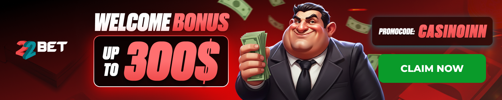 22Bet Casino Welcome Bonus – Up to $300
