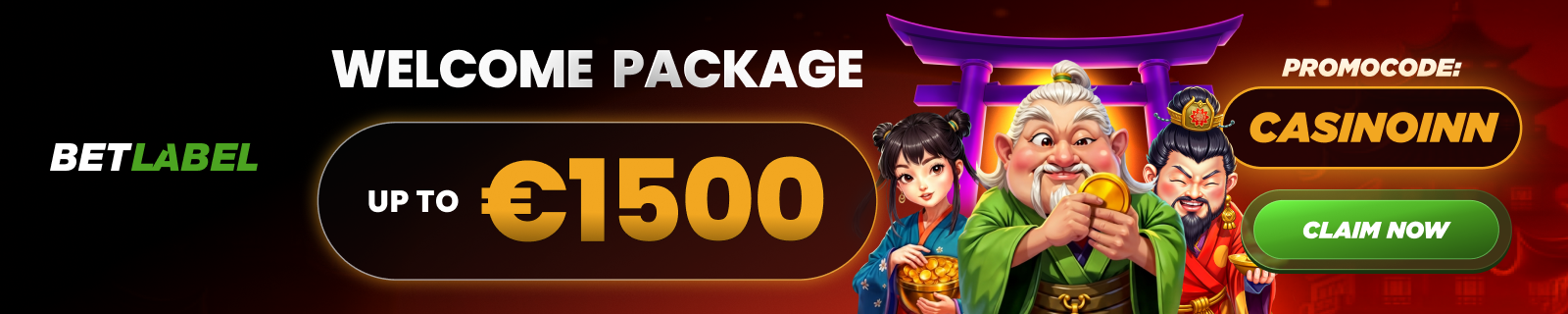BetLabel Casino welcome package up to €1500 with promo code CASINO1NN